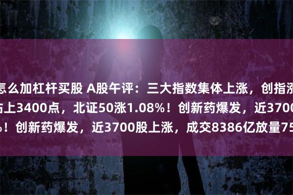 怎么加杠杆买股 A股午评：三大指数集体上涨，创指涨1.22%，沪指一度站上3400点，北证50涨1.08%！创新药爆发，近3700股上涨，成交8386亿放量755亿