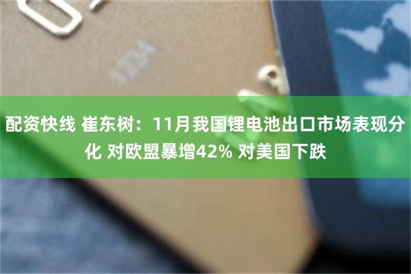配资快线 崔东树：11月我国锂电池出口市场表现分化 对欧盟暴增42% 对美国下跌